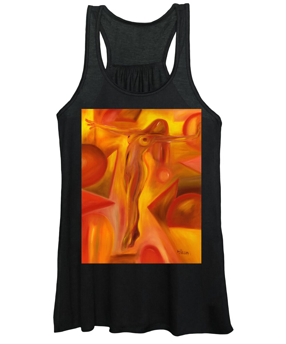 Nude Women's Tank Top featuring the painting Tip-Toeing Nude by Hakon Soreide