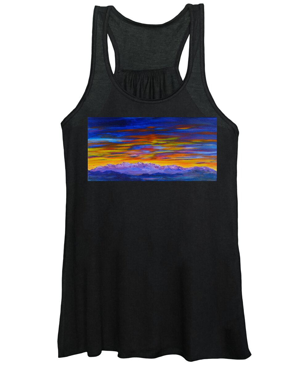 Sunset Paintings Women's Tank Top featuring the painting Tobacco Root Mountains Sunset by Cheryl Nancy Ann Gordon