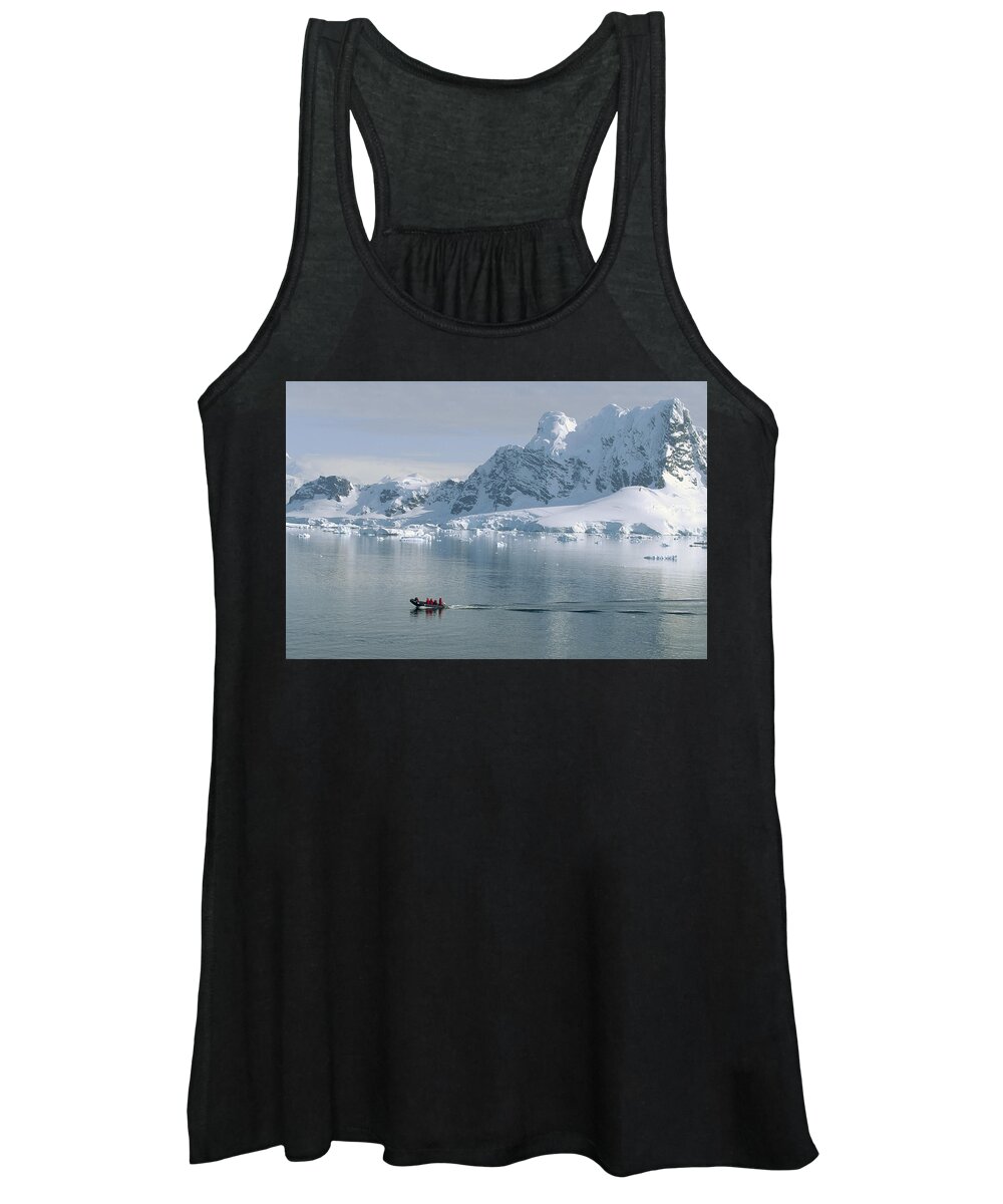Feb0514 Women's Tank Top featuring the photograph Tourists In Zodiac Boat Paradise Bay by Konrad Wothe