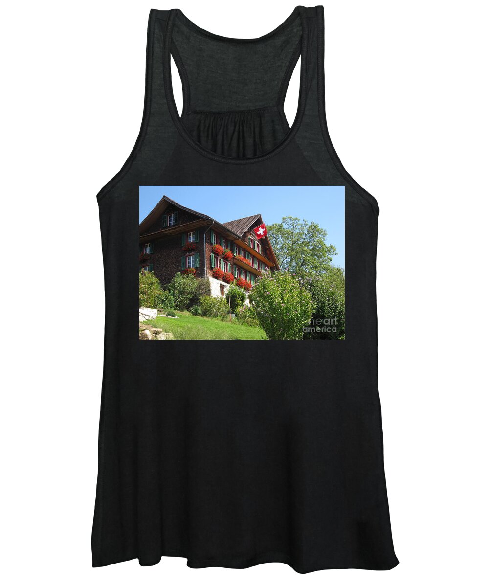 Architecture Women's Tank Top featuring the photograph Traditional wooden Swiss House by Amanda Mohler