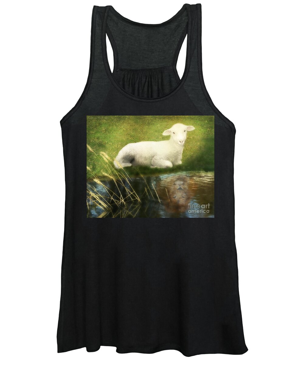 Lion And Lamb Art Women's Tank Top featuring the painting Transformation Lamb or Lion by Constance Woods