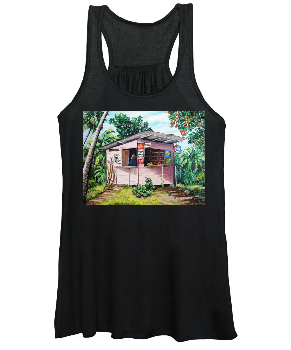 Shop Painting Women's Tank Top featuring the painting Trini Roti Shop by Karin Dawn Kelshall- Best