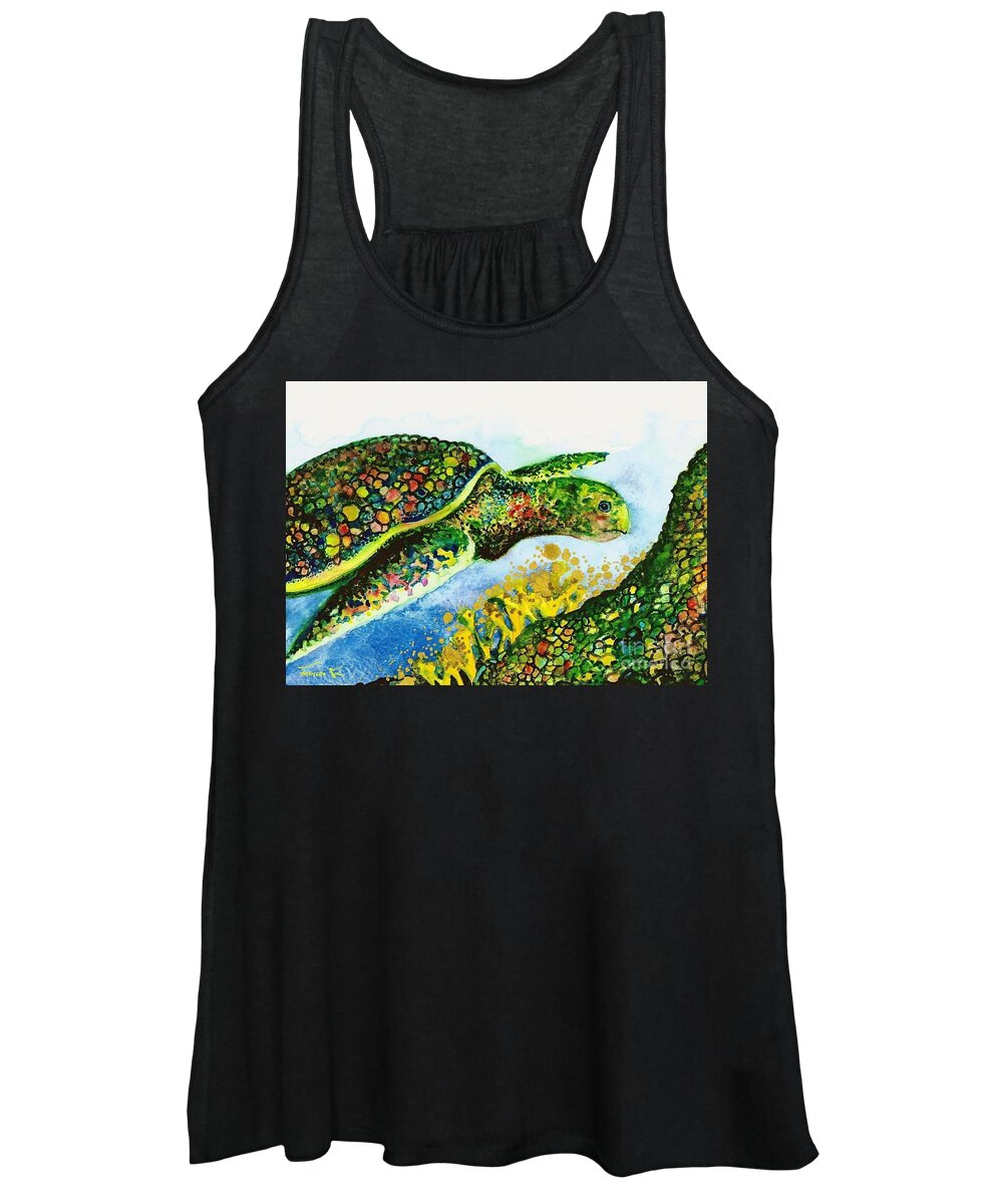 Nature Women's Tank Top featuring the painting Turtle Love by Frances Ku