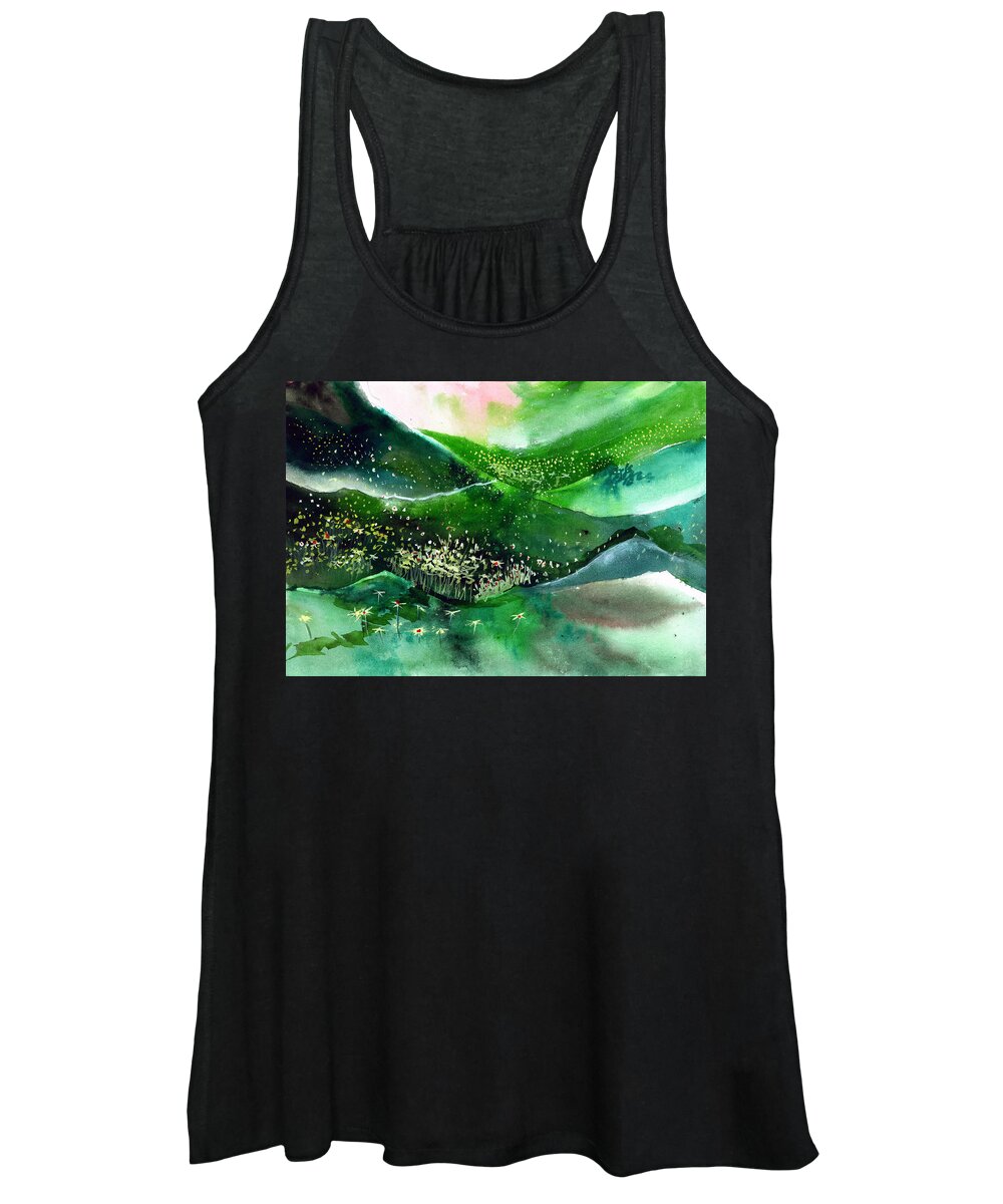 Bloom Women's Tank Top featuring the painting Valley of flowers by Anil Nene