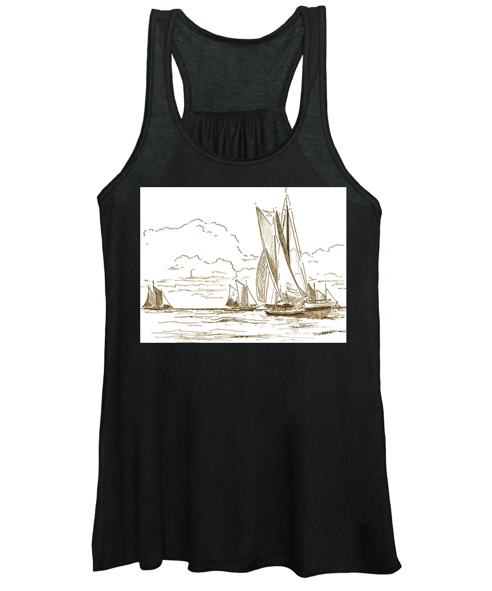 Oyster Schooners Women's Tank Top featuring the drawing Vintage Oyster Schooners by Nancy Patterson
