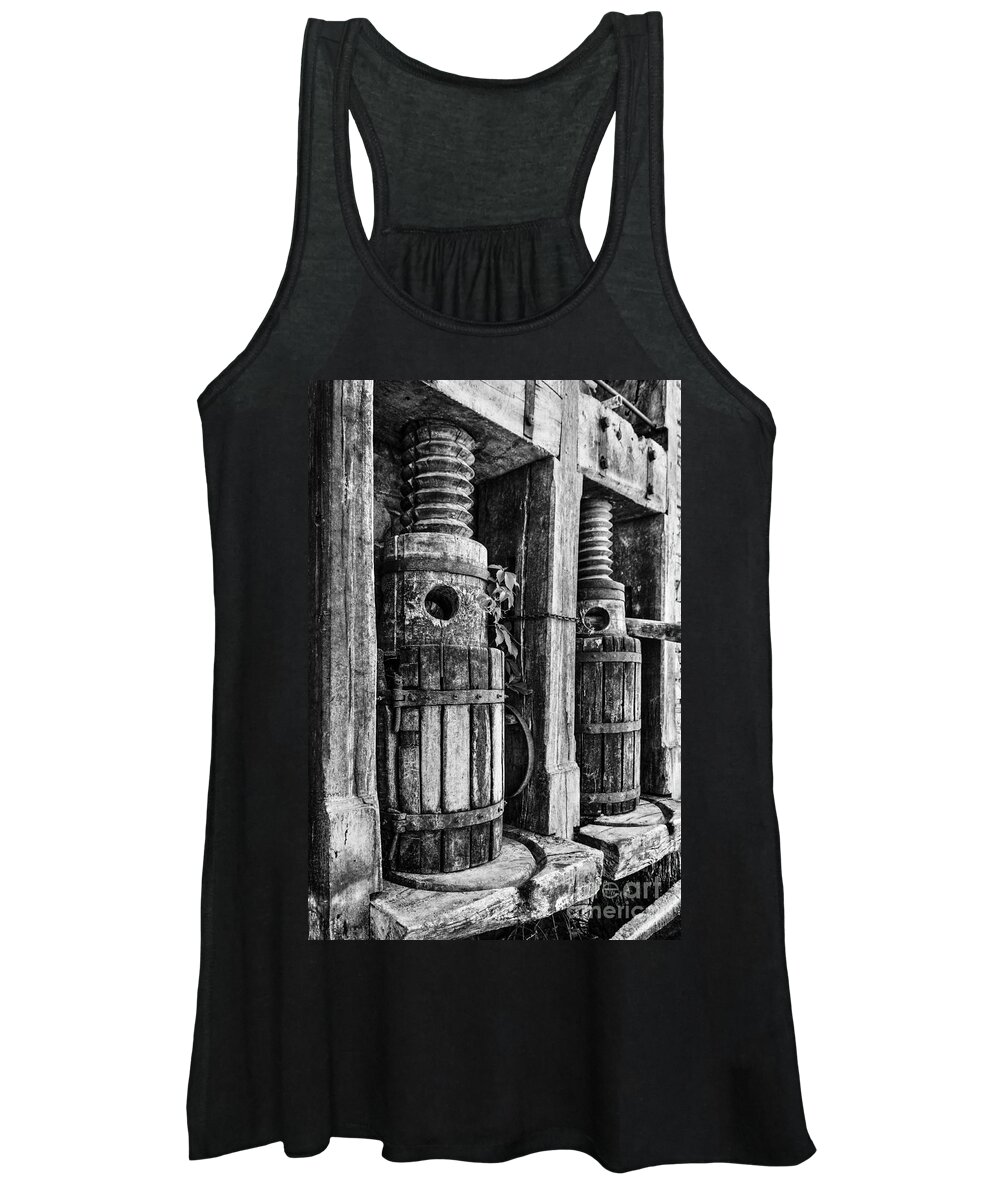 Wine Press Women's Tank Top featuring the photograph Vintage Wine Press BW by James Eddy