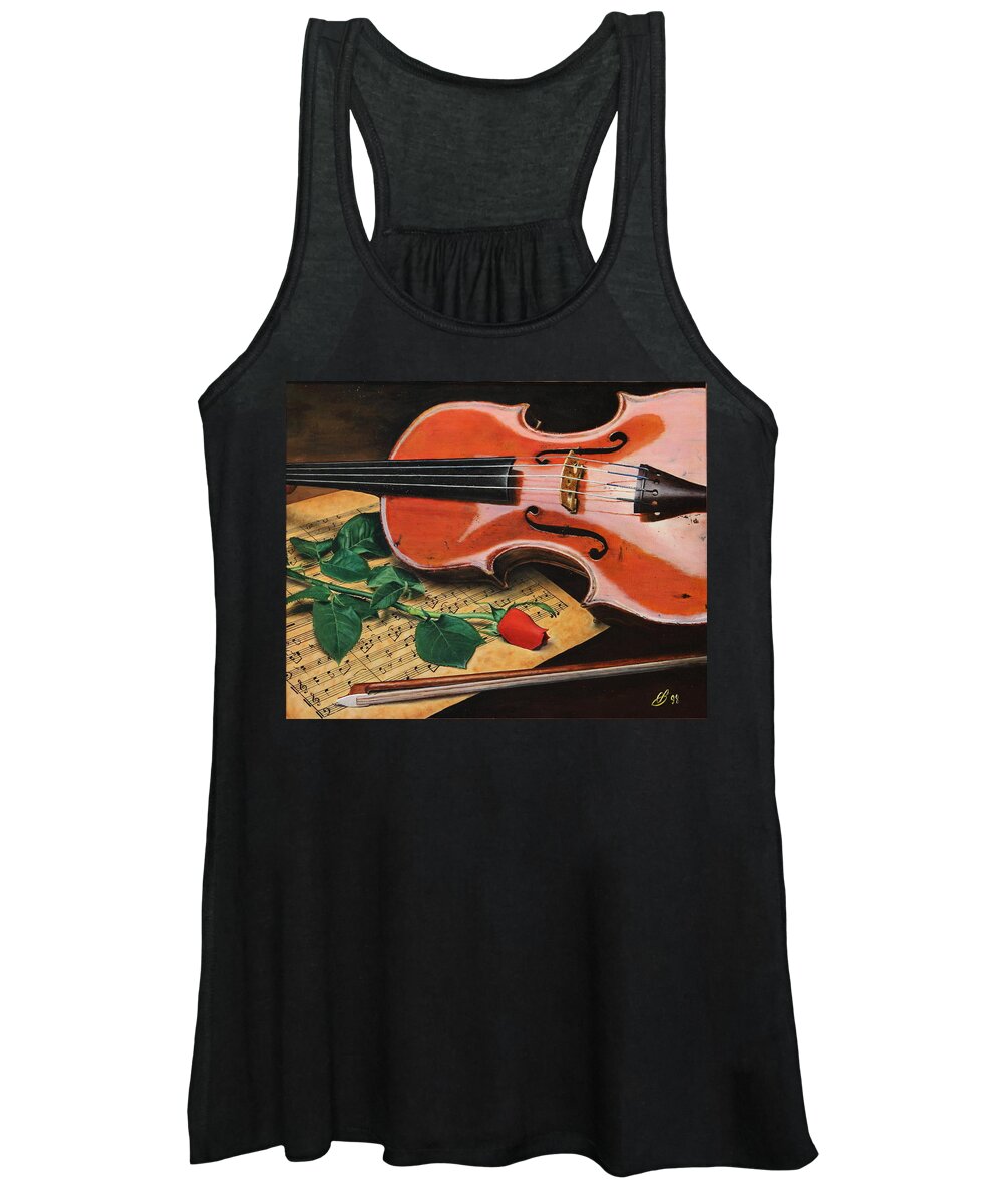Still Life Women's Tank Top featuring the painting Violin And Rose by Glenn Beasley