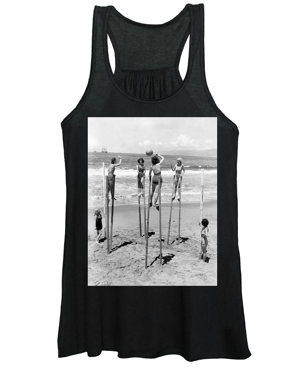 1930's Women's Tank Top featuring the photograph Volleyball On Stilts by Underwood Archives