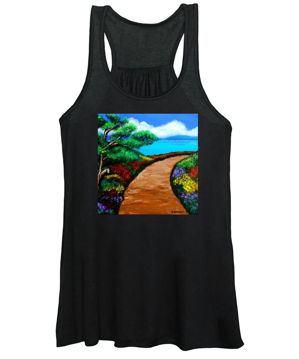 Way Women's Tank Top featuring the painting Way to the Sea by Cyril Maza