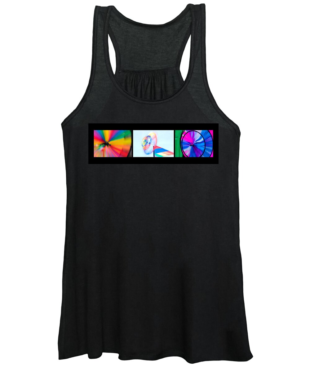 Waiting Room Art Women's Tank Top featuring the photograph Whirligig Tryptych Black Background by David Smith