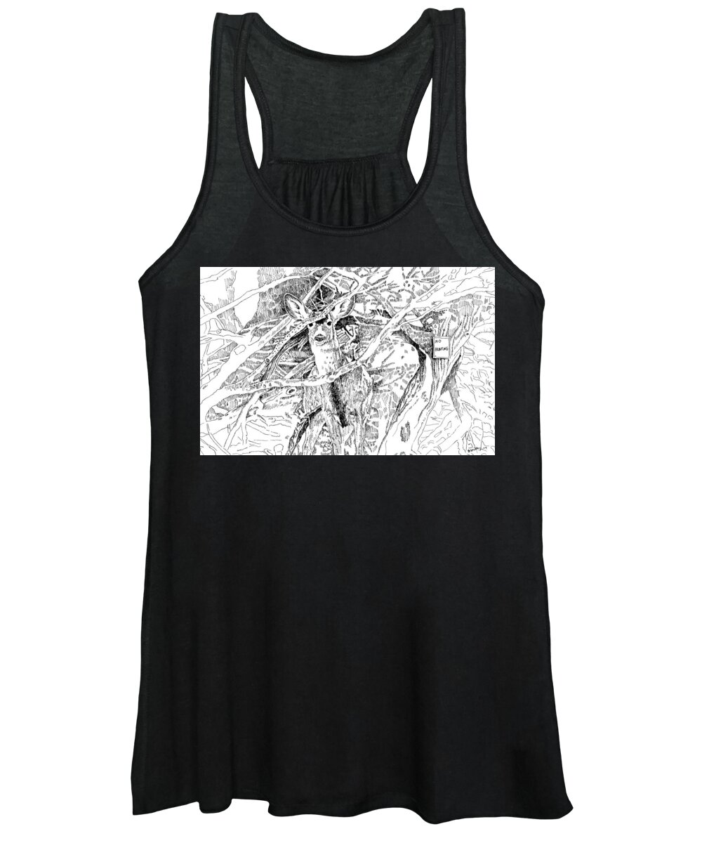Art Women's Tank Top featuring the drawing White-tail Encounter by Bern Miller