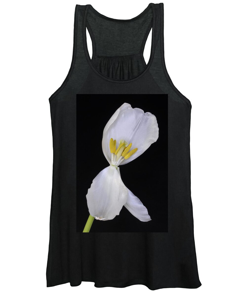 Flower Women's Tank Top featuring the photograph White Tulip on Black by Phyllis Meinke