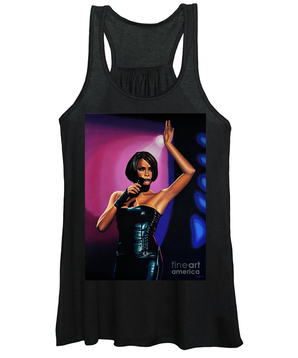 Whitney Houston Women's Tank Top featuring the painting Whitney Houston On Stage by Paul Meijering