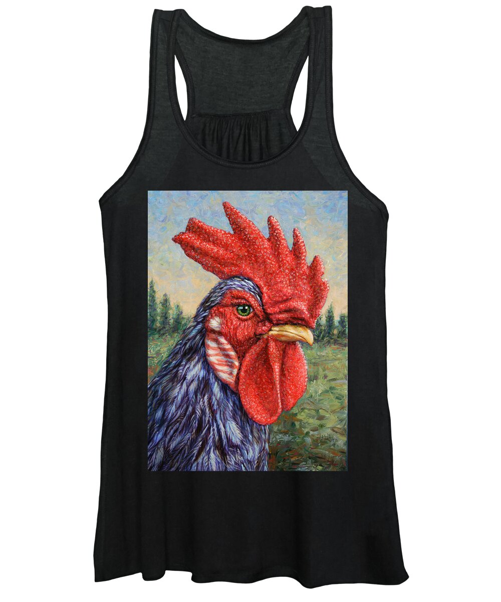 Rooster Women's Tank Top featuring the painting Wild Blue Rooster by James W Johnson