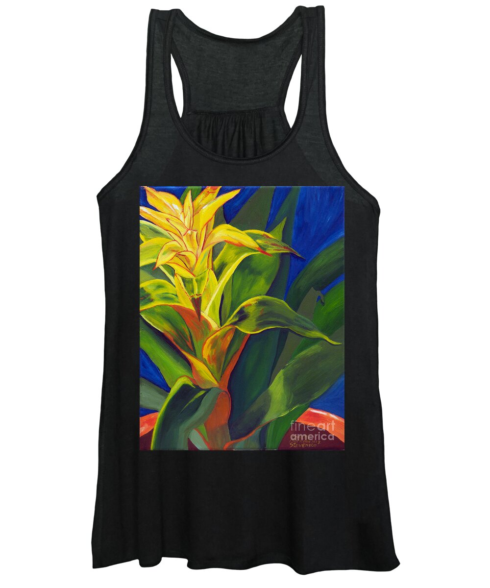 Warm And Cozy Women's Tank Top featuring the painting Yellow Bromeliad by Annette M Stevenson