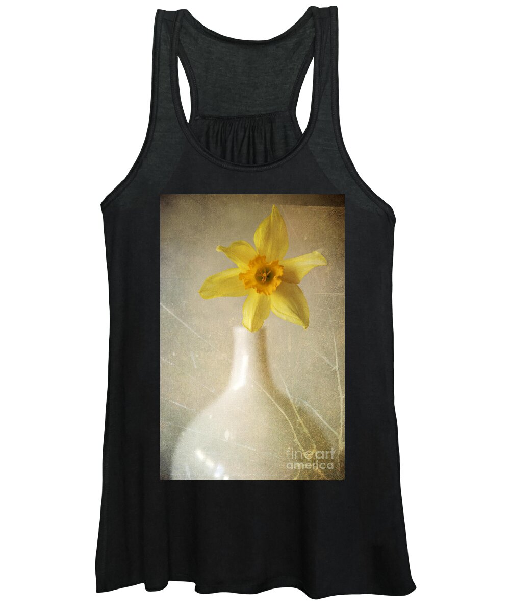 Flowers Women's Tank Top featuring the photograph Yellow daffodil in the white flower pot by Jaroslaw Blaminsky