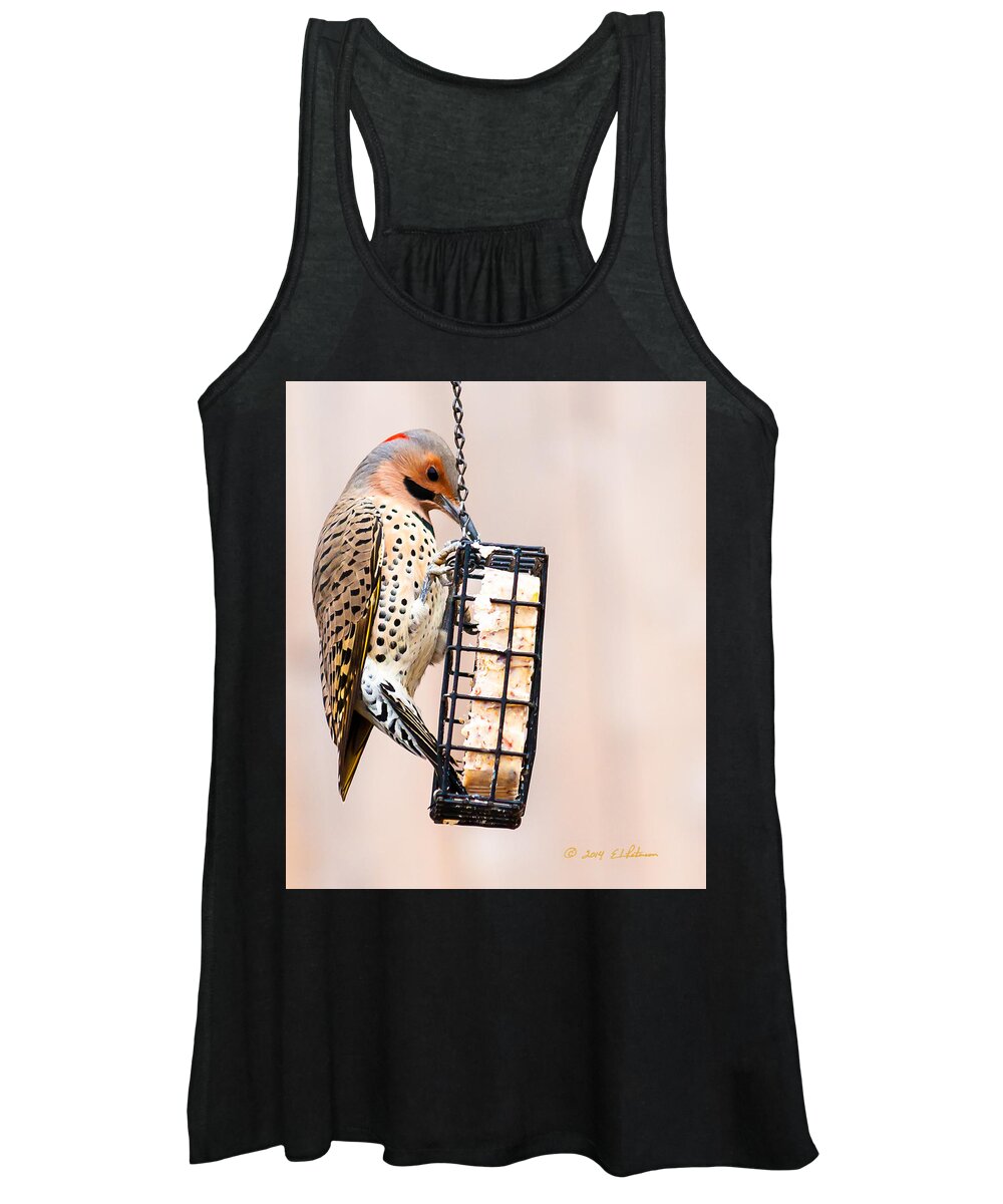 Heron Heaven Women's Tank Top featuring the photograph Yellow-shafted Northern Flicker Lunch by Ed Peterson