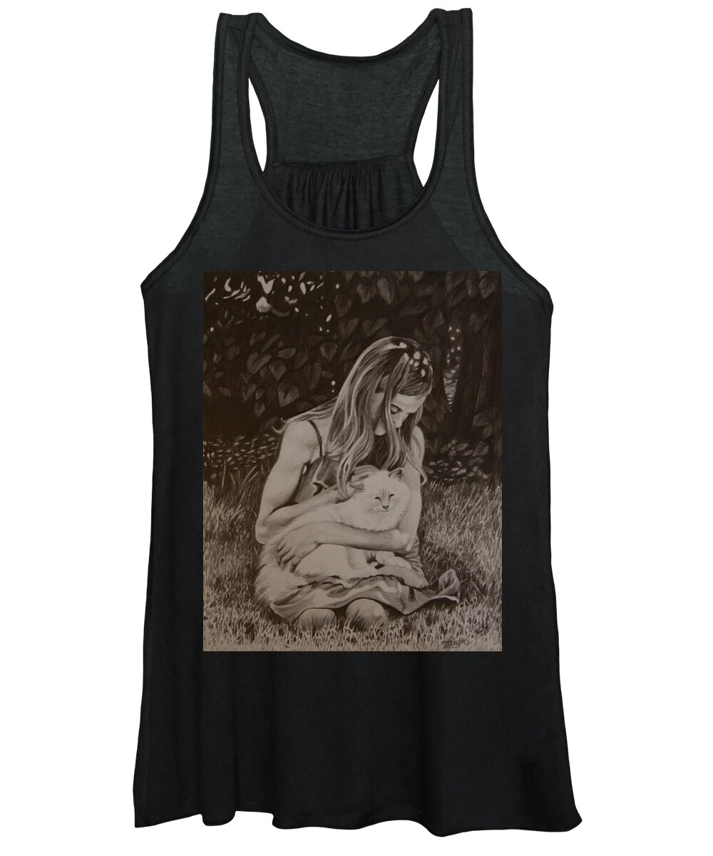 Girl Women's Tank Top featuring the painting Kitty Love by Tammy Taylor