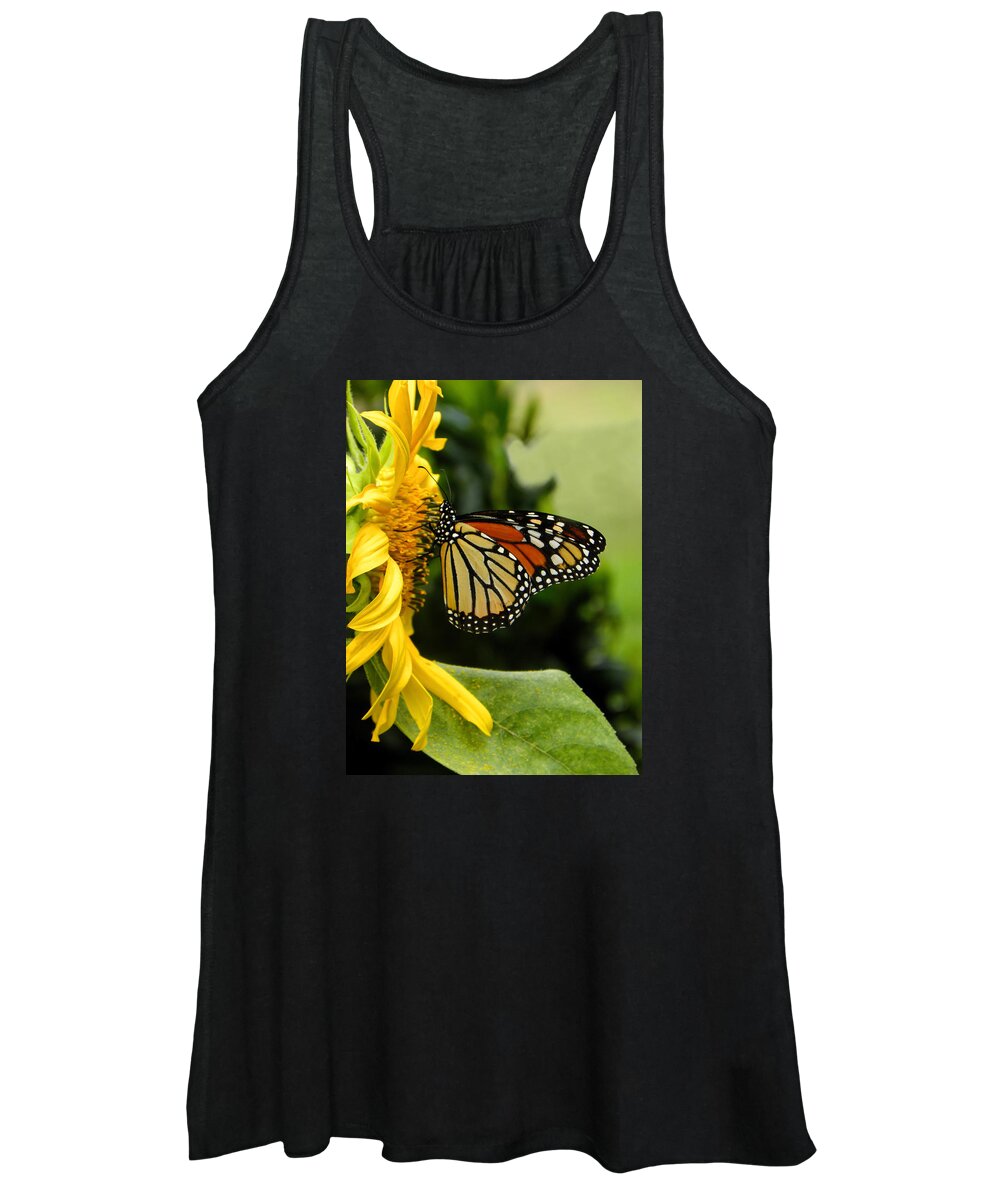 Monarch Women's Tank Top featuring the photograph Monarch And The Sunflower by Sandi OReilly