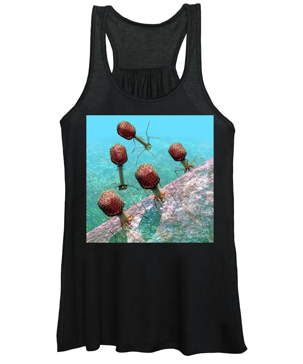 Bacteria Women's Tank Top featuring the digital art Bacteriophage T4 virus group 1 by Russell Kightley