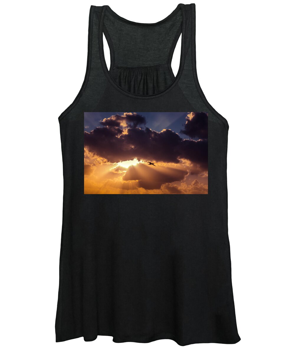 Air Women's Tank Top featuring the photograph Bird in sunrise rays by Michael Goyberg