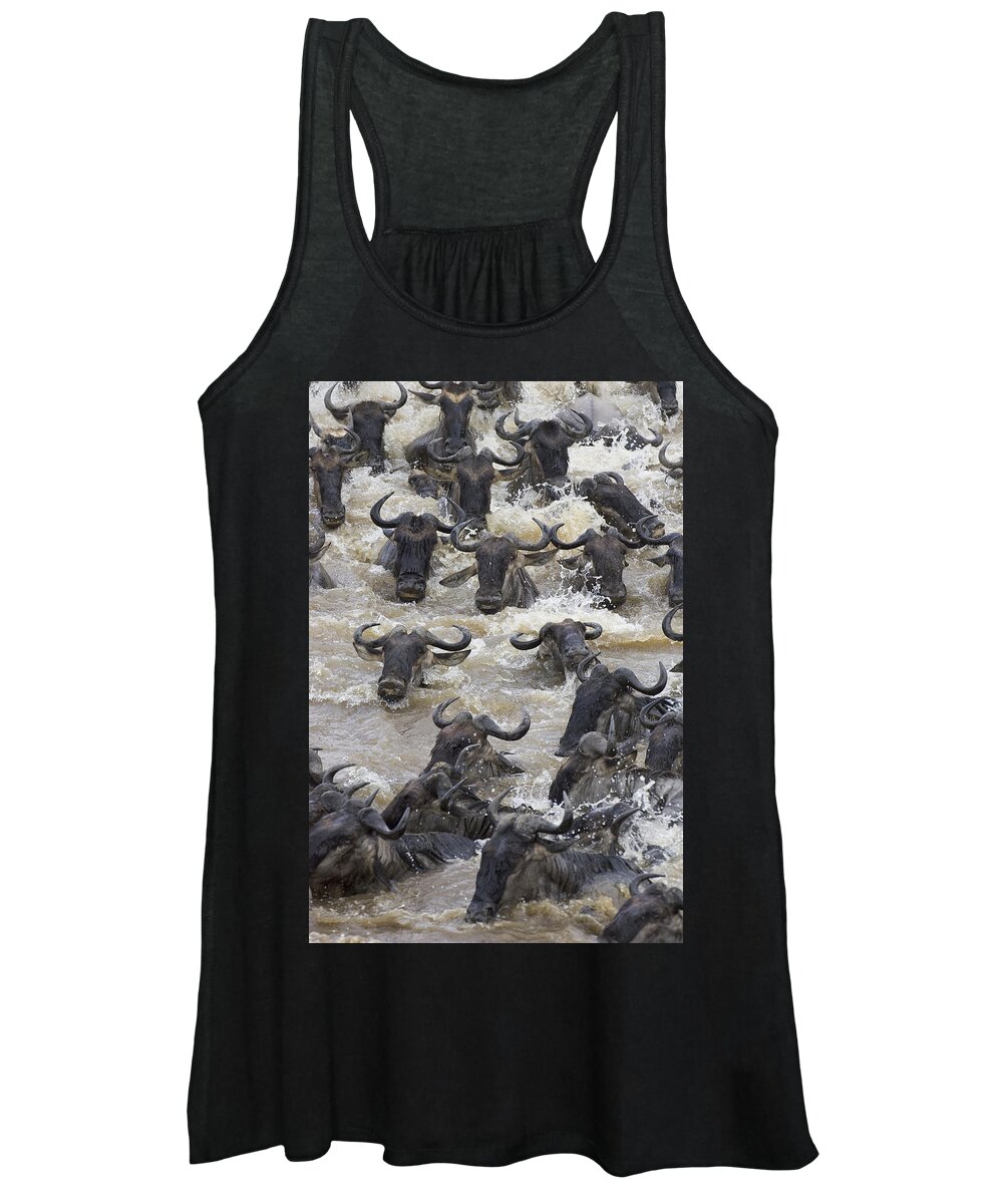 00761251 Women's Tank Top featuring the photograph Blue Wildebeest Crossing The Mara River by Suzi Eszterhas