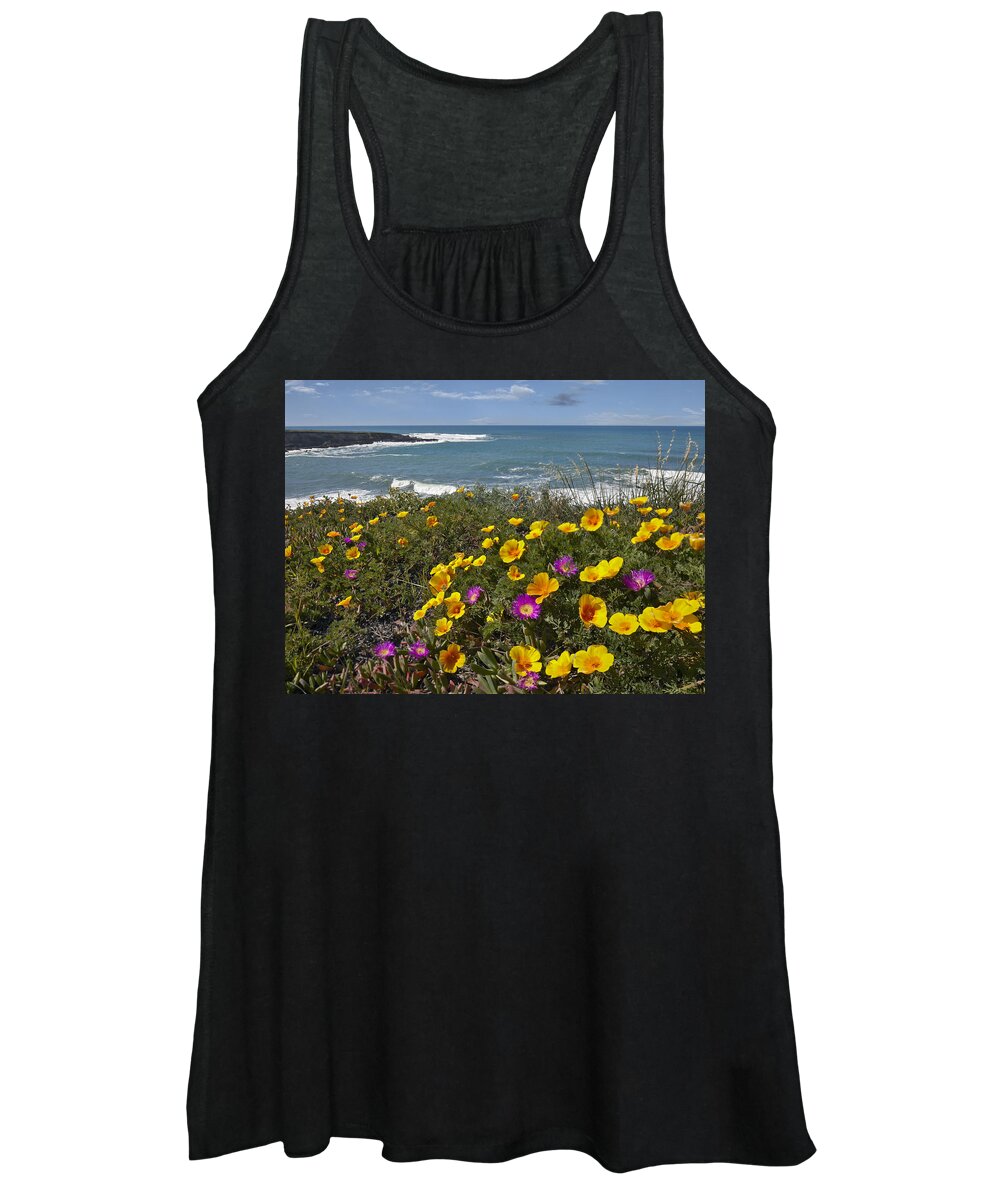 00443044 Women's Tank Top featuring the photograph California Poppy And Iceplant by Tim Fitzharris