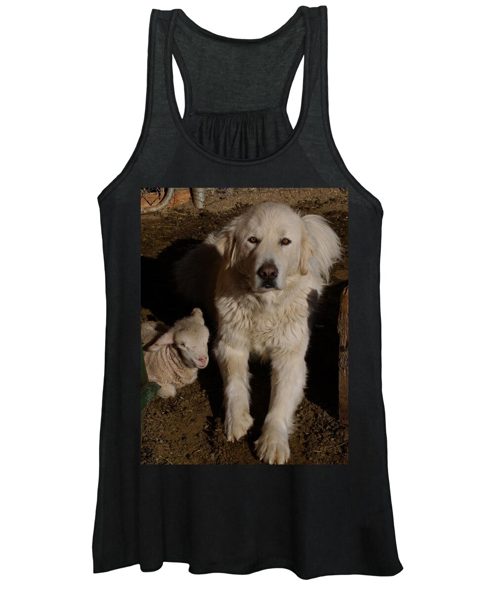 Great Pyrenees Women's Tank Top featuring the photograph Close Personal Protection by Charles and Melisa Morrison