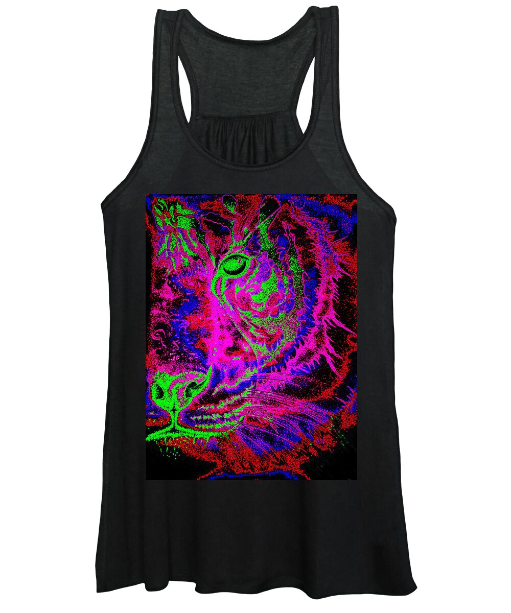 Surreal Paintings Women's Tank Top featuring the digital art Electric Tiger on Fire by Mayhem Mediums