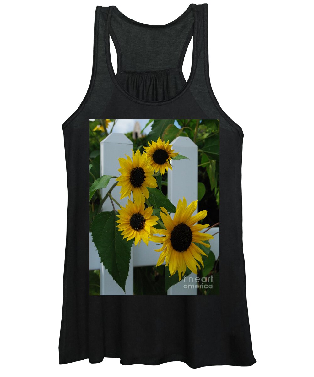 Sunflowers Women's Tank Top featuring the photograph Flowers on a Fence by Grace Grogan