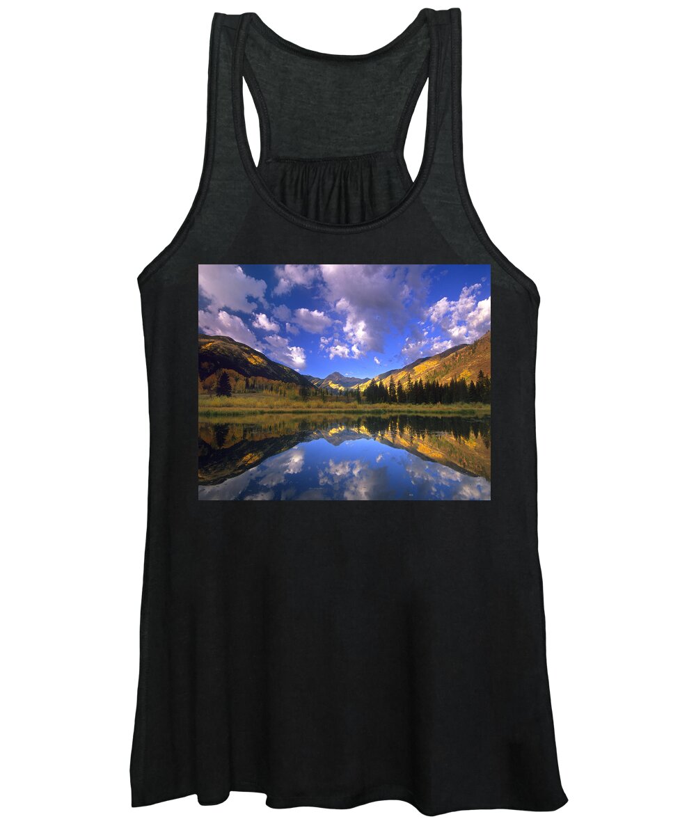 00175814 Women's Tank Top featuring the photograph Haystack Mountain Reflected In Beaver by Tim Fitzharris