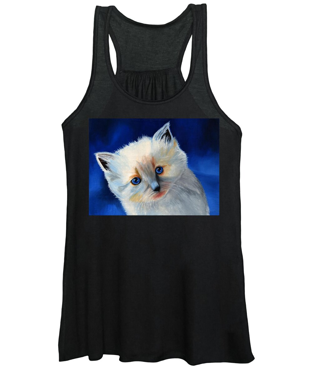 Kitten Women's Tank Top featuring the painting Kitten in Blue by Vic Ritchey