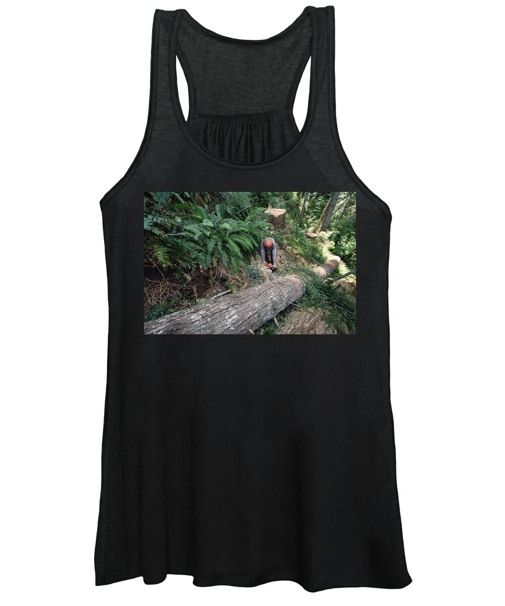 Mp Women's Tank Top featuring the photograph Loggers Clear Cutting Temperate by Gerry Ellis