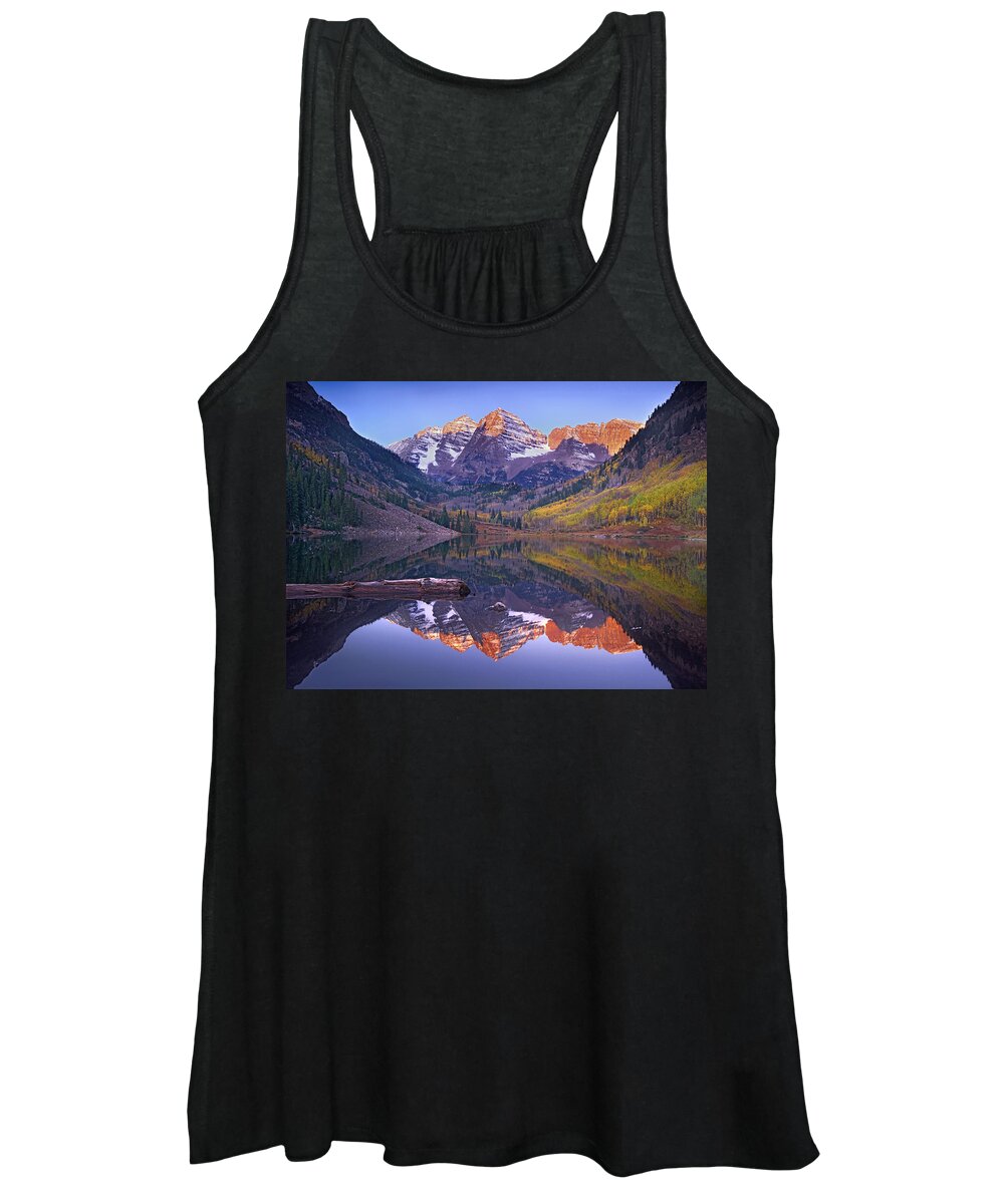 00175844 Women's Tank Top featuring the photograph Maroon Bells Reflected In Maroon Bells by Tim Fitzharris