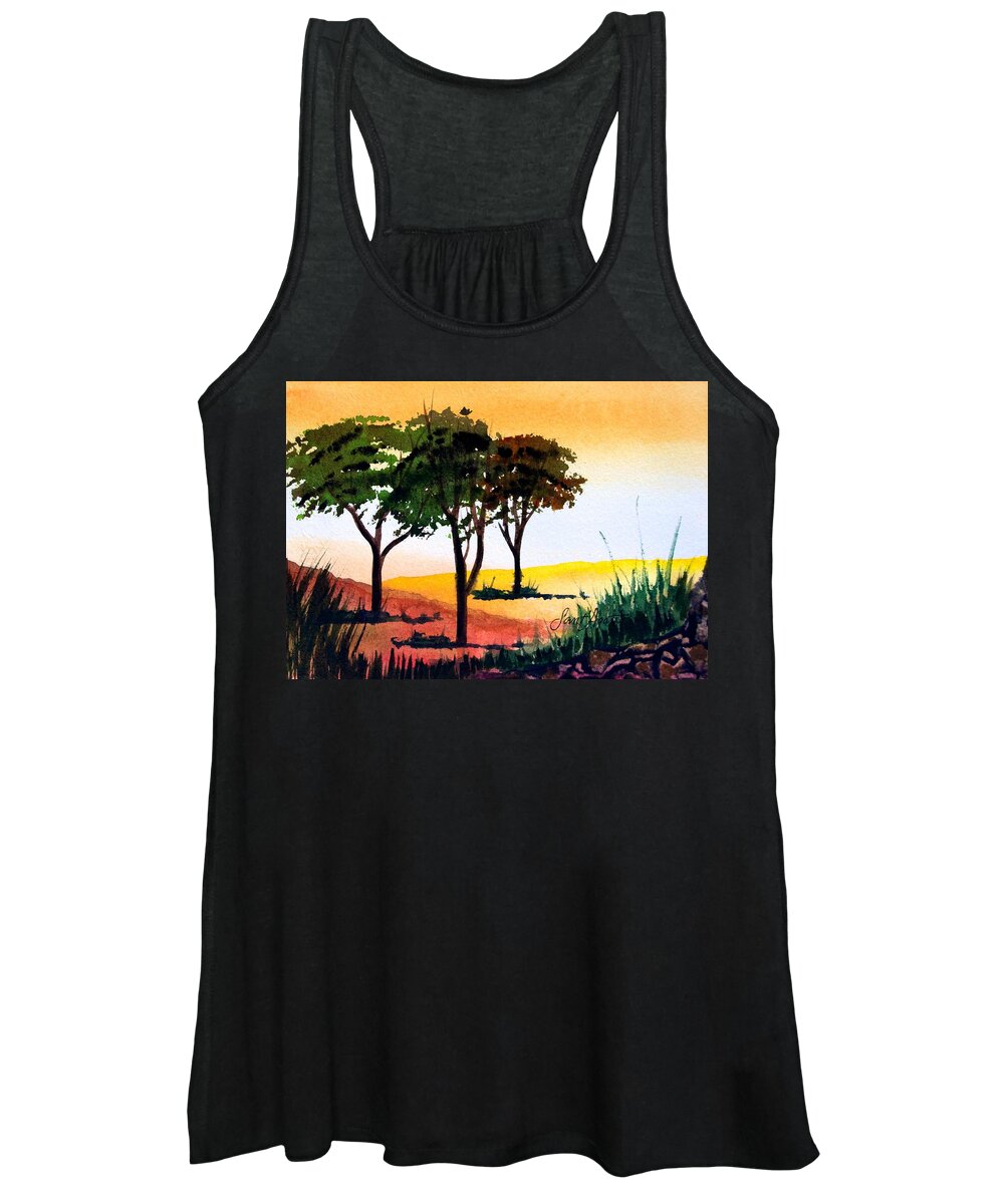 Trees Women's Tank Top featuring the painting Morning Light by Frank SantAgata