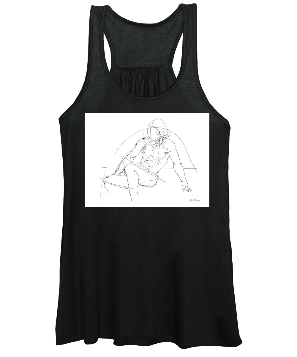 Male Women's Tank Top featuring the drawing Nude-Male-Drawings-13 by Gordon Punt