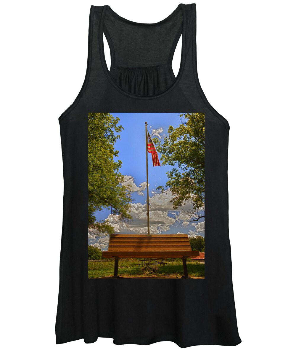 Flag Women's Tank Top featuring the photograph Old Glory Bench by Bill and Linda Tiepelman