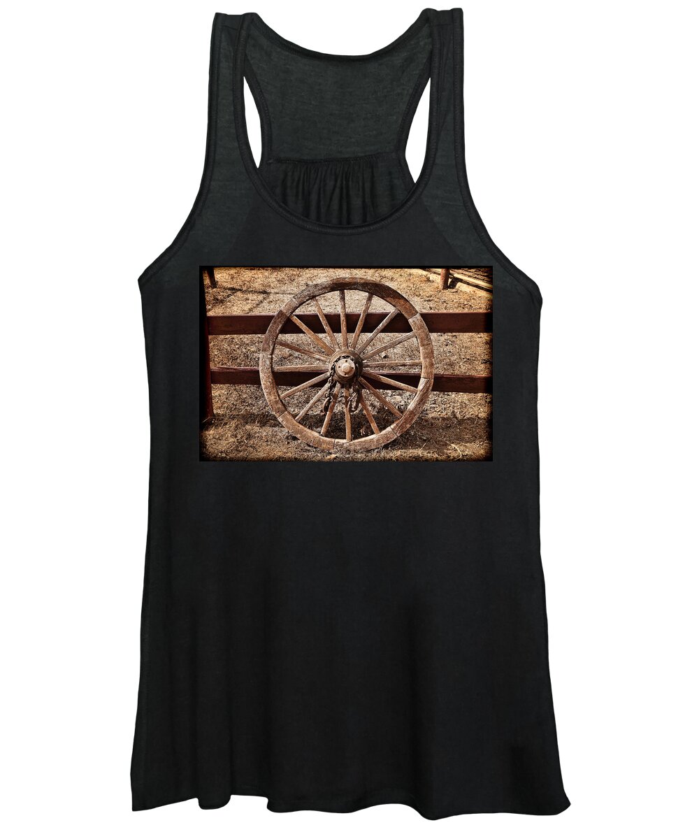 Western Women's Tank Top featuring the photograph Old West Wheel by Kelley King