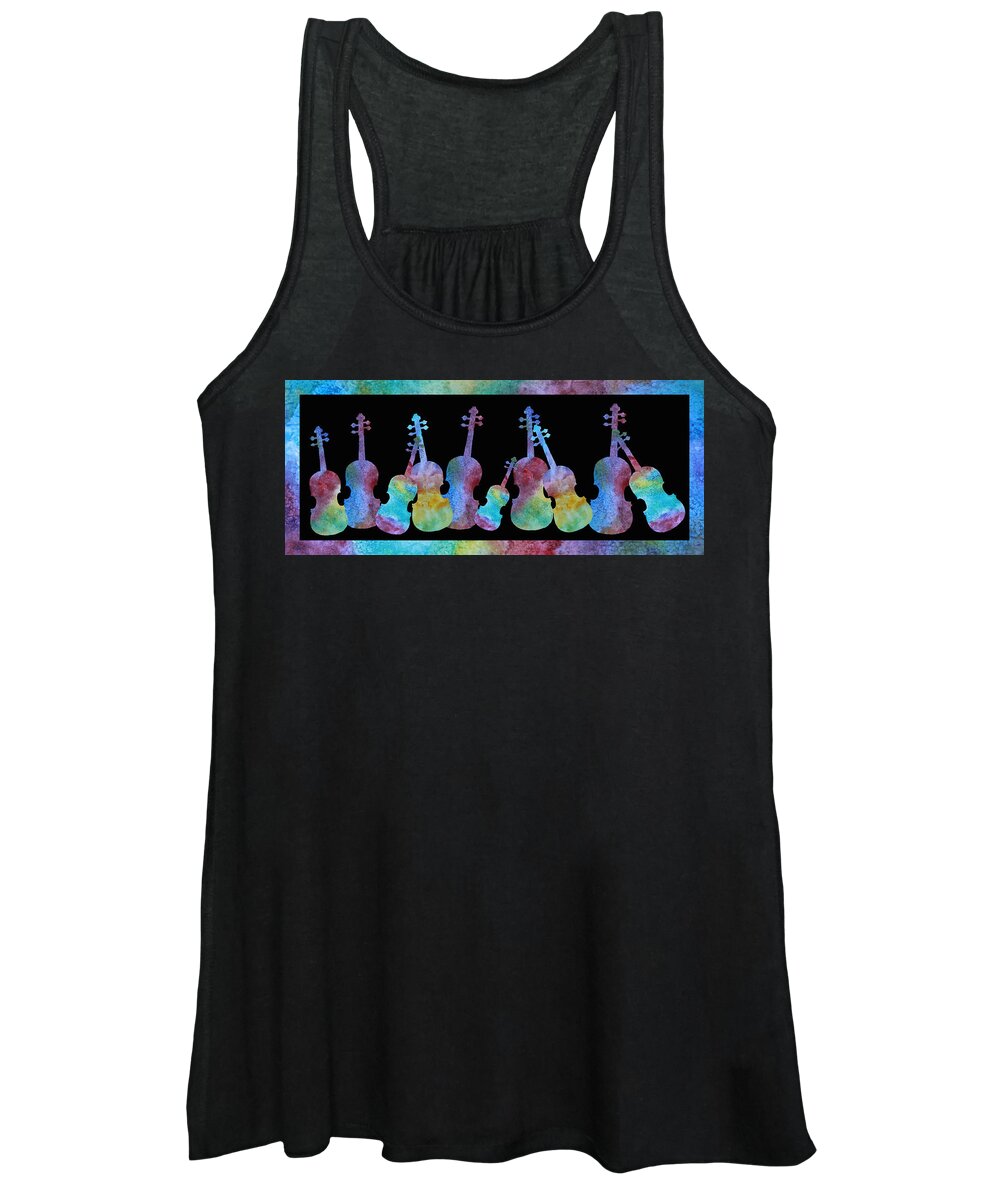 Violin Women's Tank Top featuring the painting Rainbow Washed Violins by Jenny Armitage