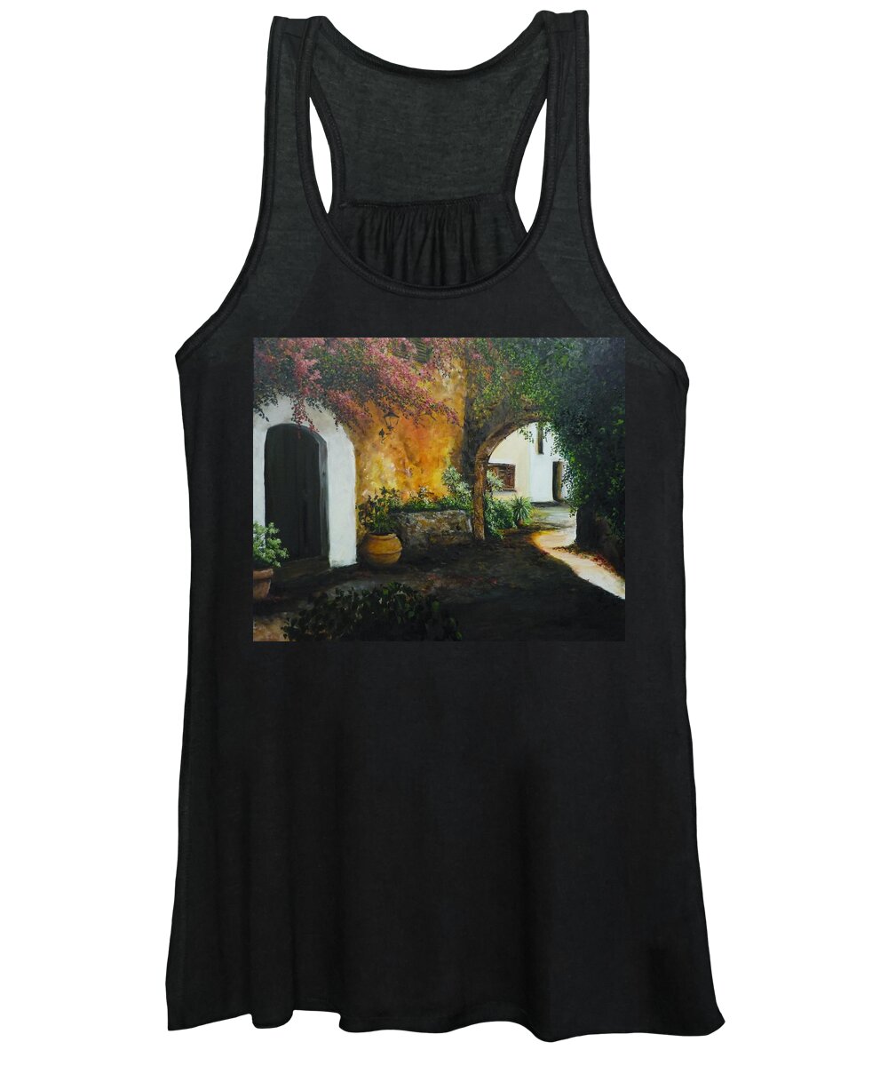 Archway Women's Tank Top featuring the painting Spanish Patio by Lizzy Forrester