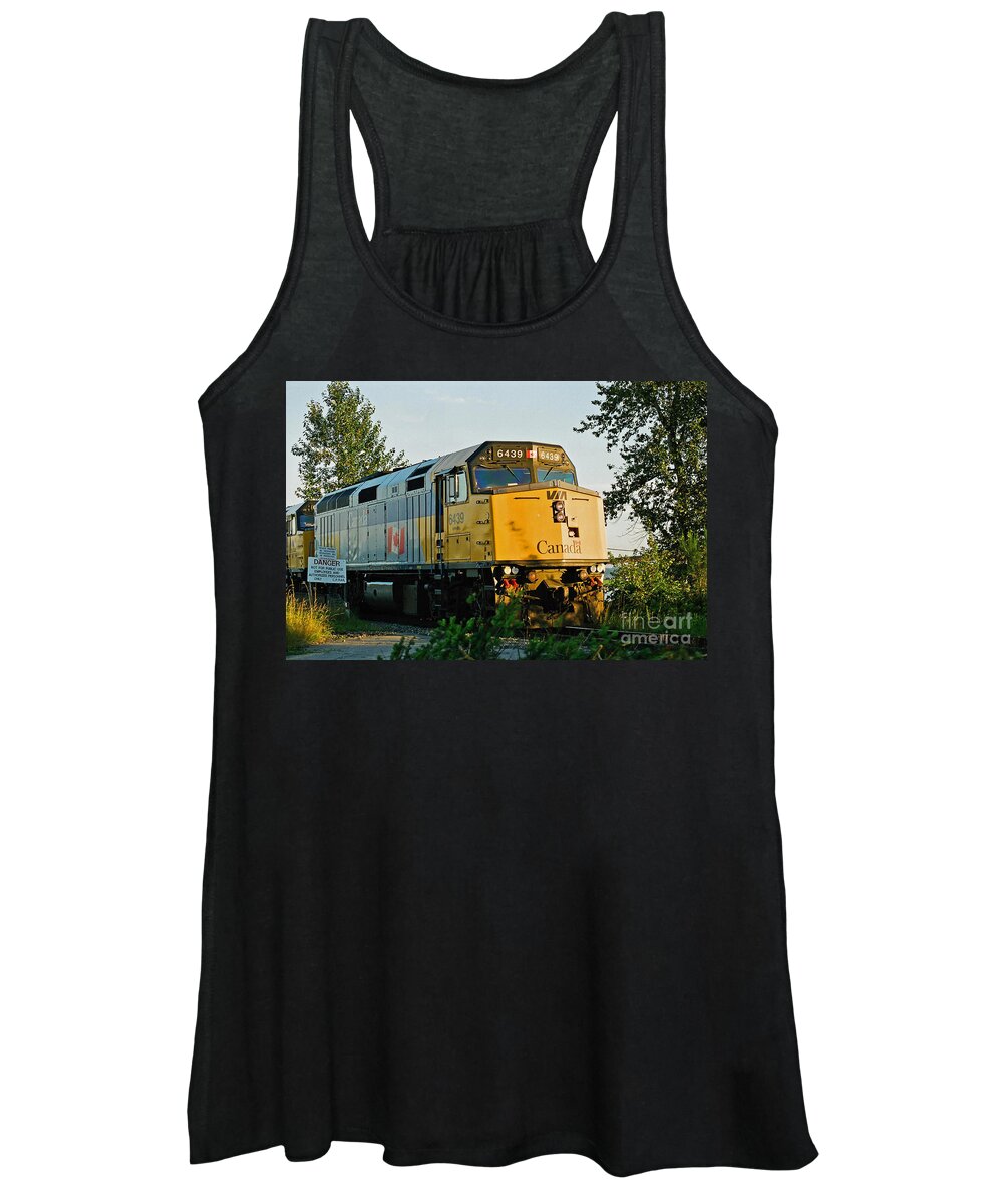 Trains Women's Tank Top featuring the photograph Via Rail Engine by Randy Harris