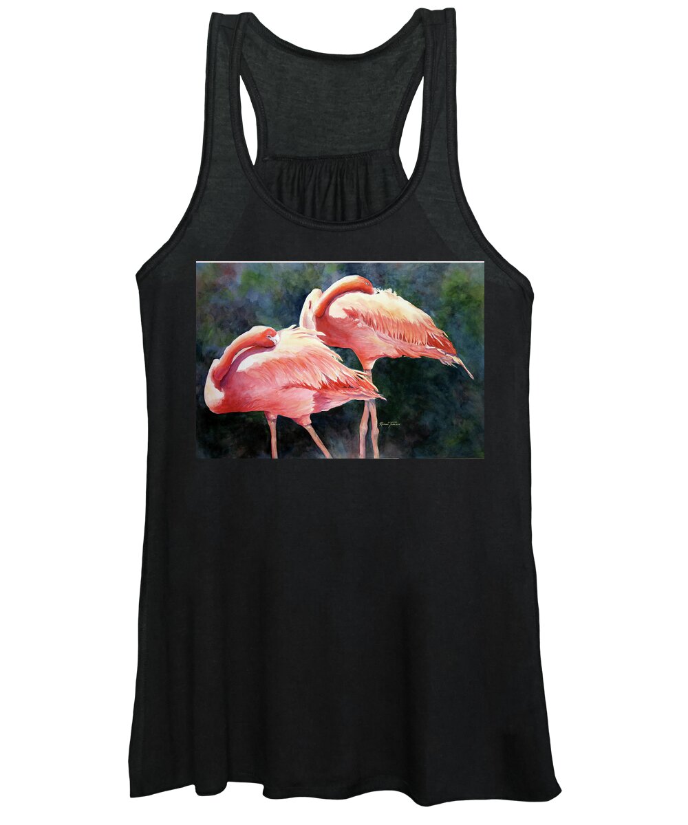 Flamingos Women's Tank Top featuring the painting Who's Peek'n - Flamingos by Roxanne Tobaison