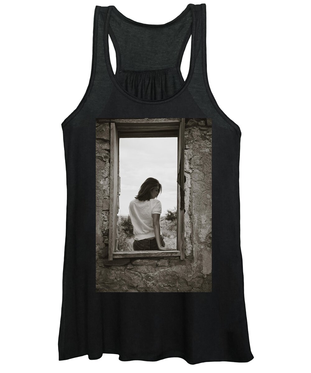 Woman Women's Tank Top featuring the photograph Woman In Window by Scott Sawyer