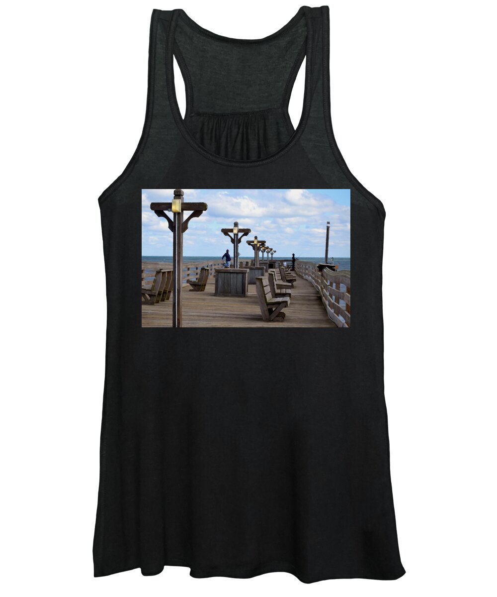 Fishing Pier Women's Tank Top featuring the painting Fishing Pier 7 #1 by Jeelan Clark