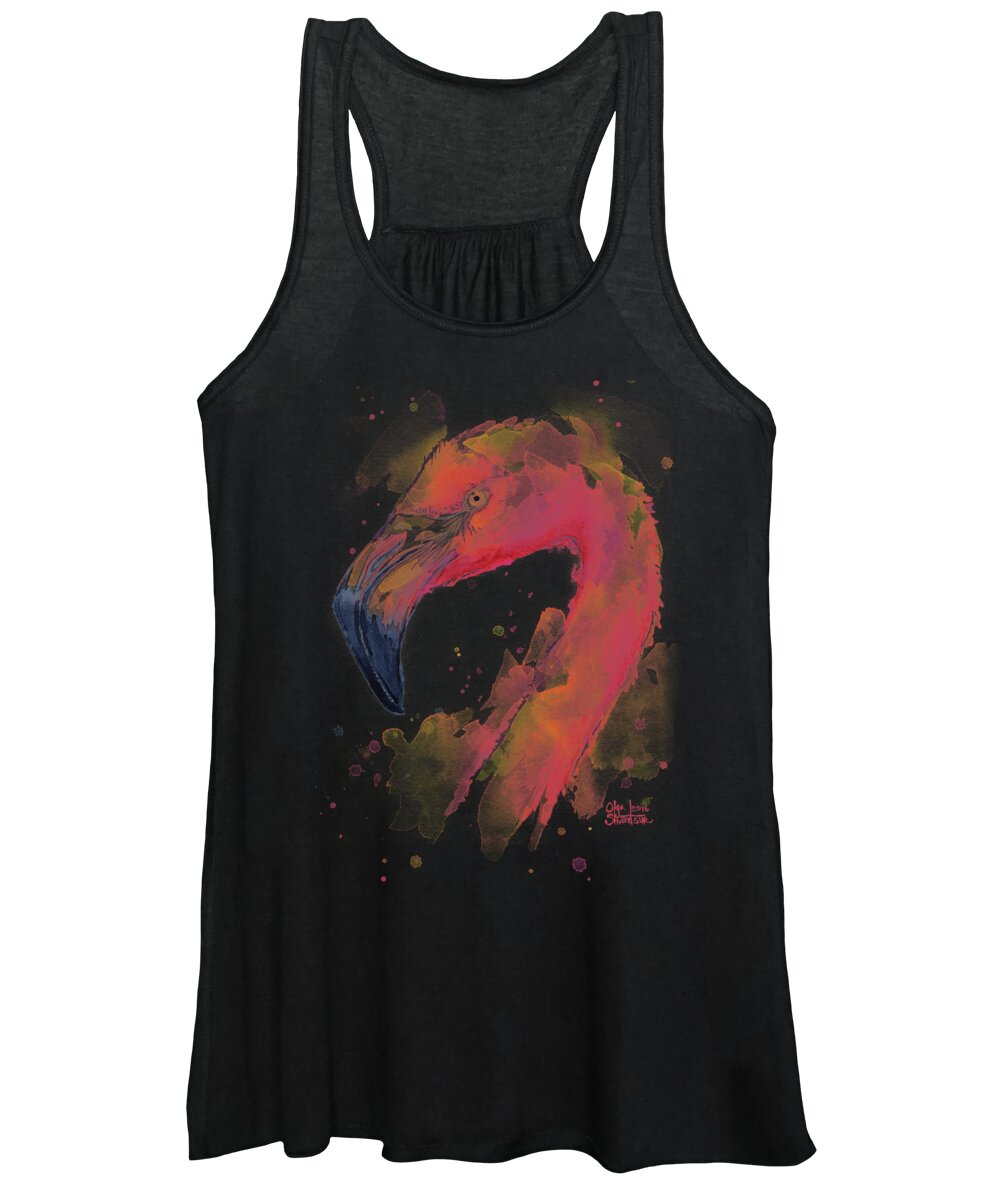 Pink Women's Tank Top featuring the painting Flamingo Watercolor #2 by Olga Shvartsur
