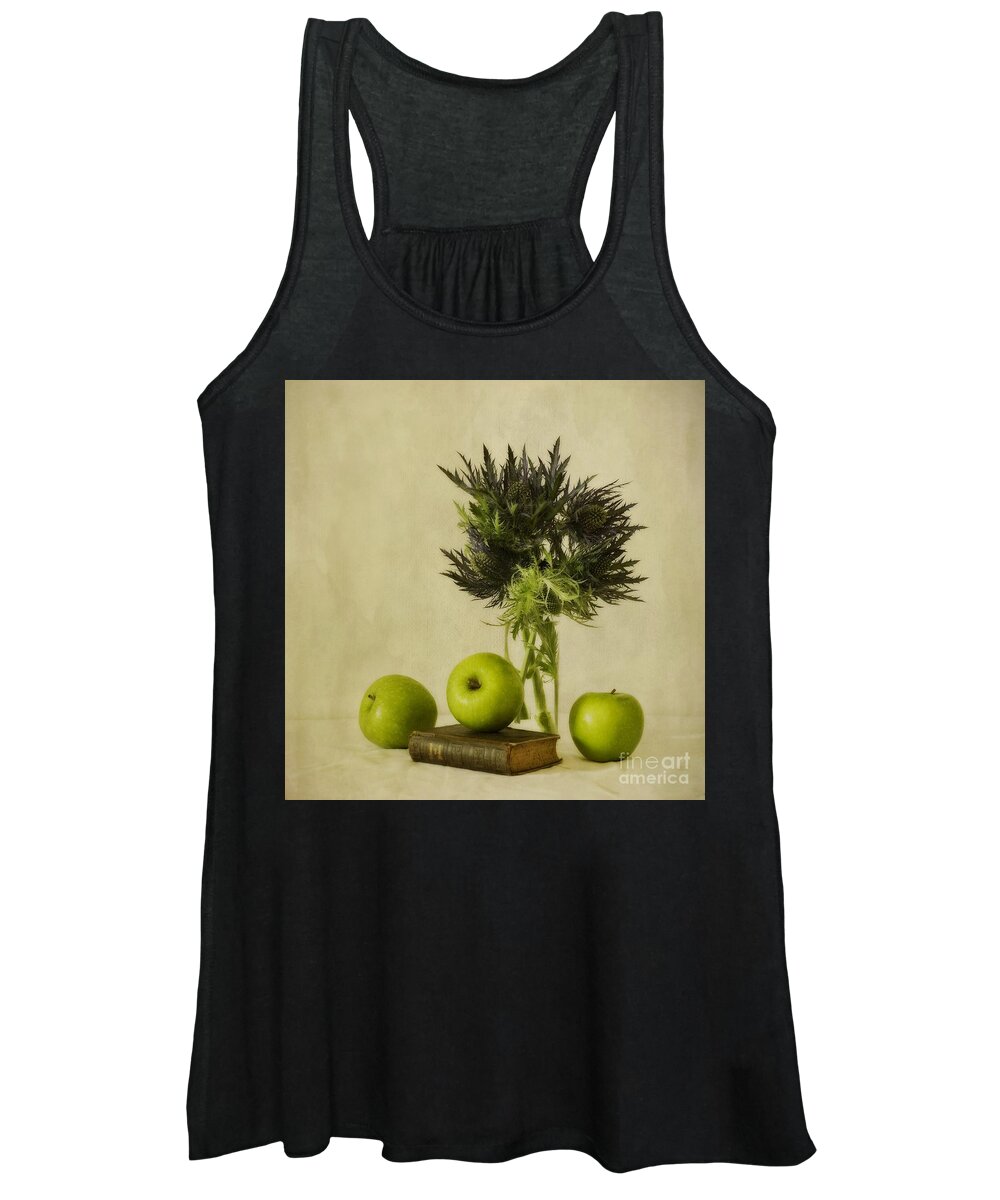 Apples Women's Tank Top featuring the photograph Green Apples And Blue Thistles #1 by Priska Wettstein