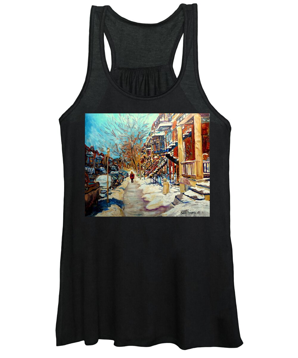Montreal Women's Tank Top featuring the painting Montreal Street In Winter #1 by Carole Spandau