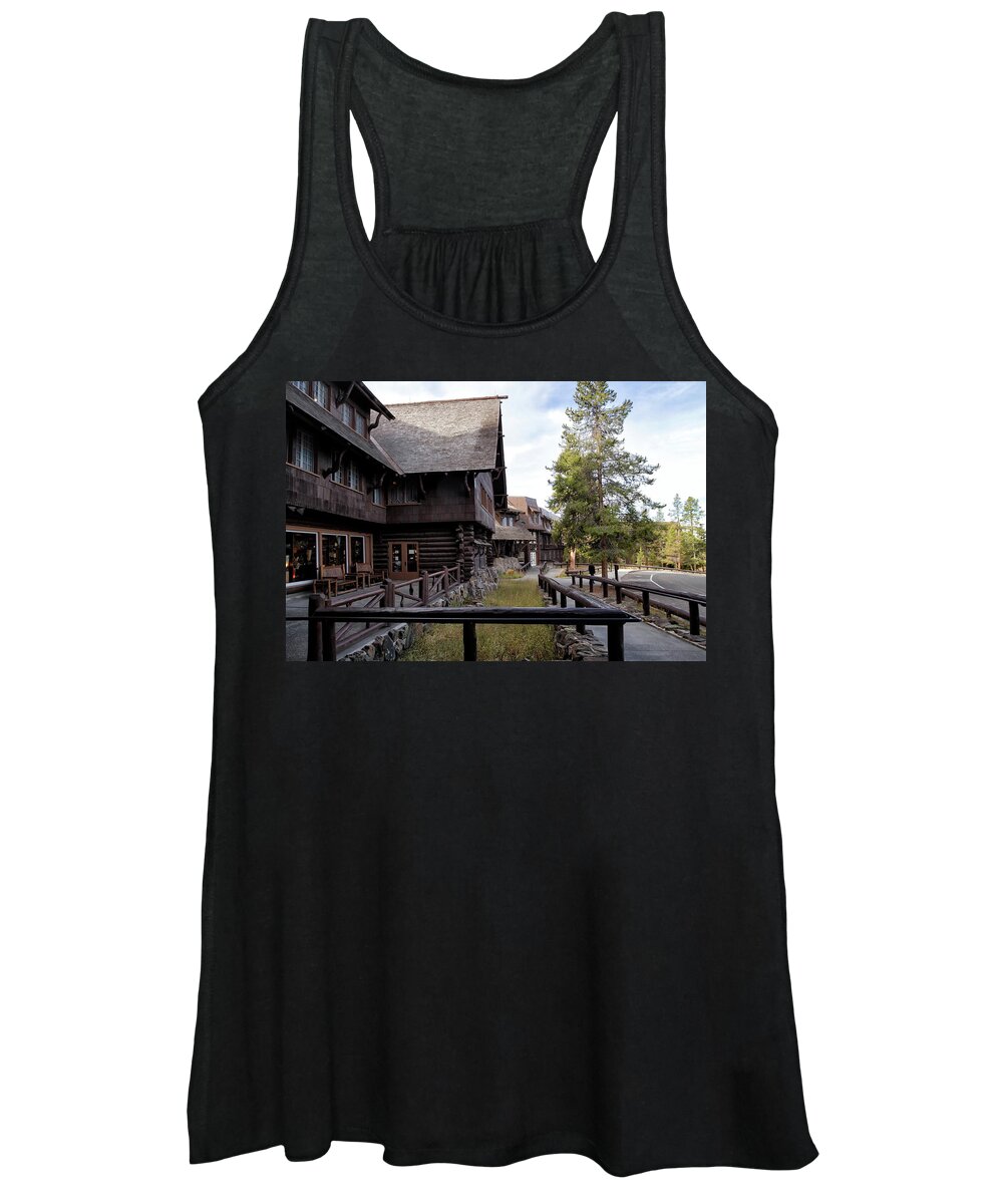 Wyoming Women's Tank Top featuring the photograph Old Faithful Inn #1 by Shirley Mitchell
