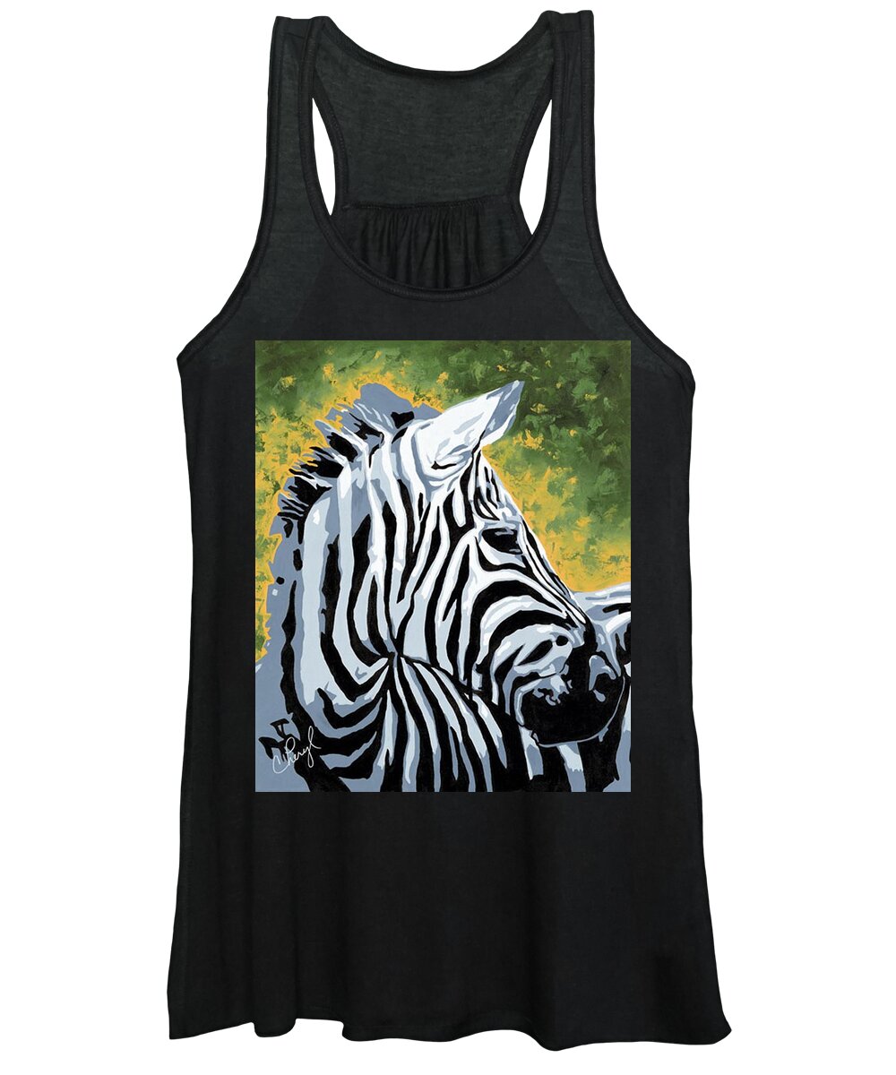 Zebra Women's Tank Top featuring the painting Soulful Glance by Cheryl Bowman
