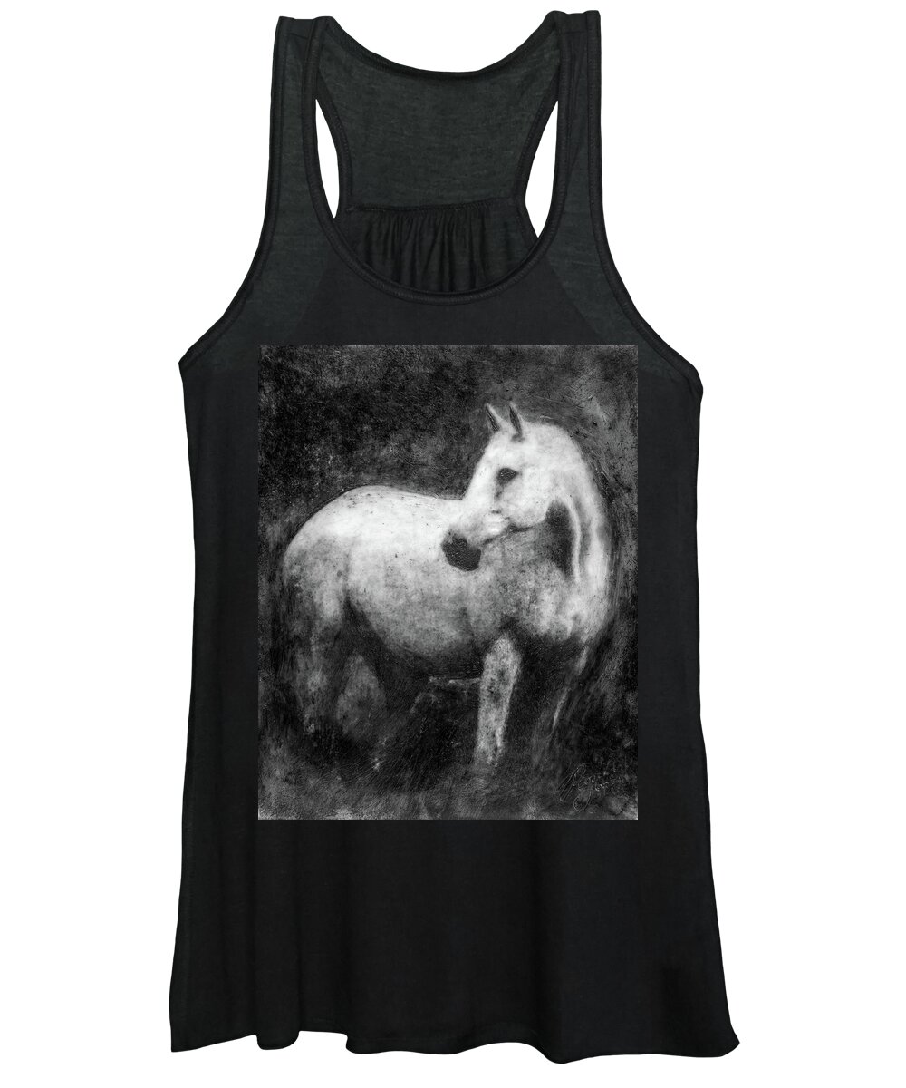 Horse Women's Tank Top featuring the mixed media White Horse Portrait by Roseanne Jones